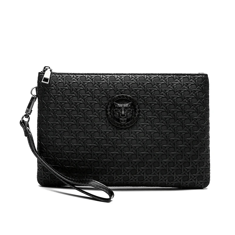 Pochette homme tigre en cuir Noir / 18cm x 23cm x 3cm-Noir / 15cm x 23cm x 3cm-ShopGET® 