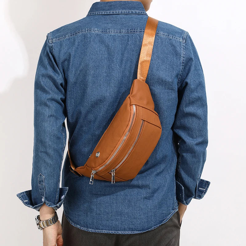 Sac banane cuir noir pour homme