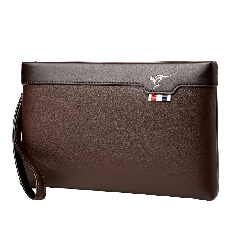Pochette homme waterproof en PU cuir Marron-Noir-ShopGET® 