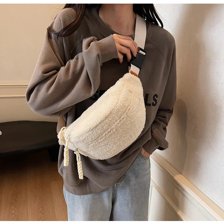 Grand sac banane velours pour femme