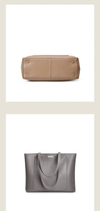 Sac cabas en cuir grand et simple Marron-Gris-ShopGET® 