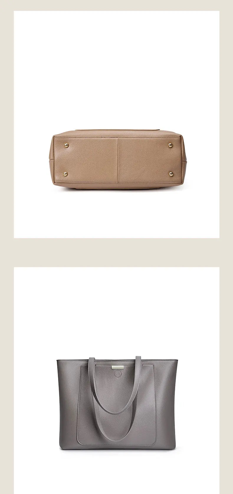 Sac cabas en cuir grand et simple Marron-Gris-ShopGET® 