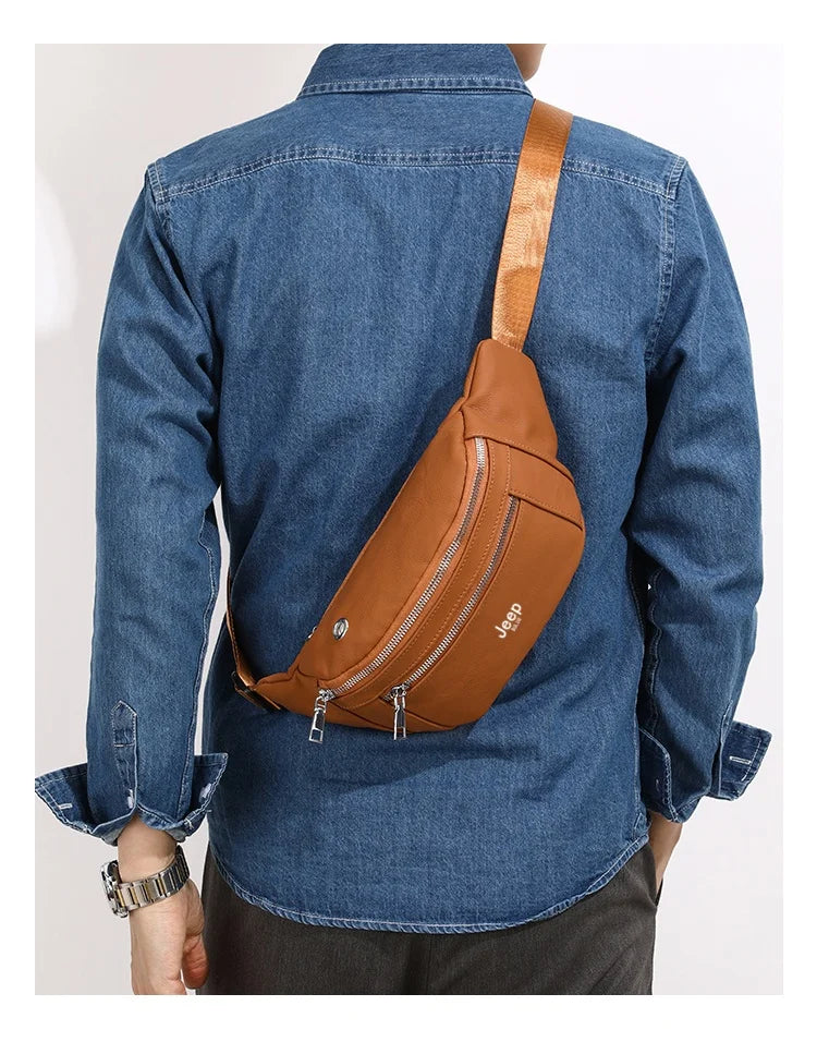 Sac banane homme cuir marron solide