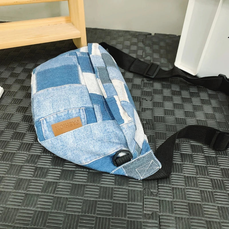 sac banane femme tendance denim plaid