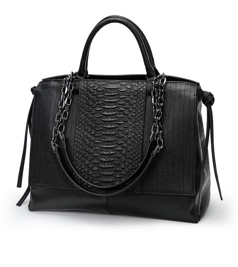 Sac cabas en cuir noir femme Noir-ShopGET® 