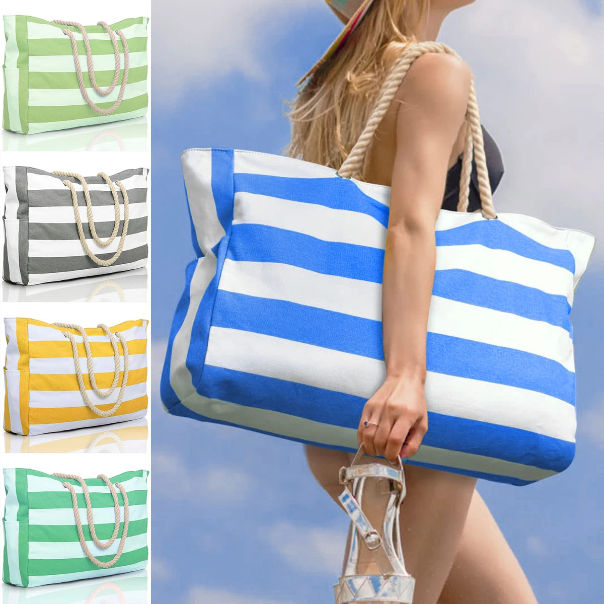 Sac de courses avec fermeture Noir-Bleu-Gris-Vert-Jaune-Azure-Matcha-ShopGET® 