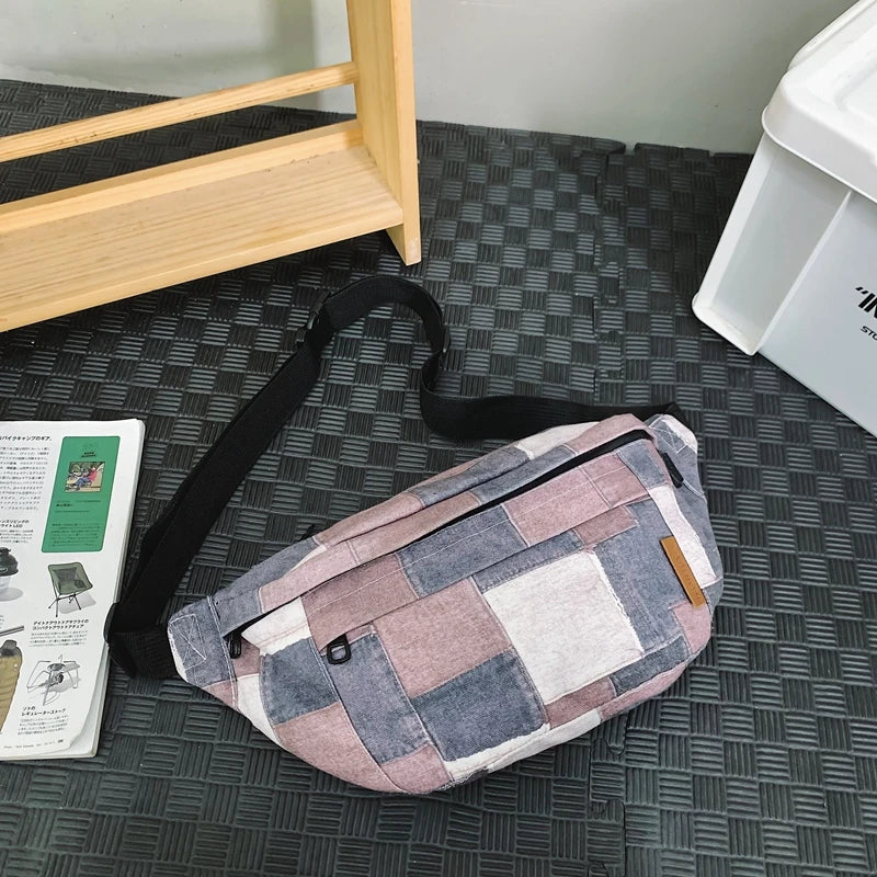 sac banane femme tendance denim plaid