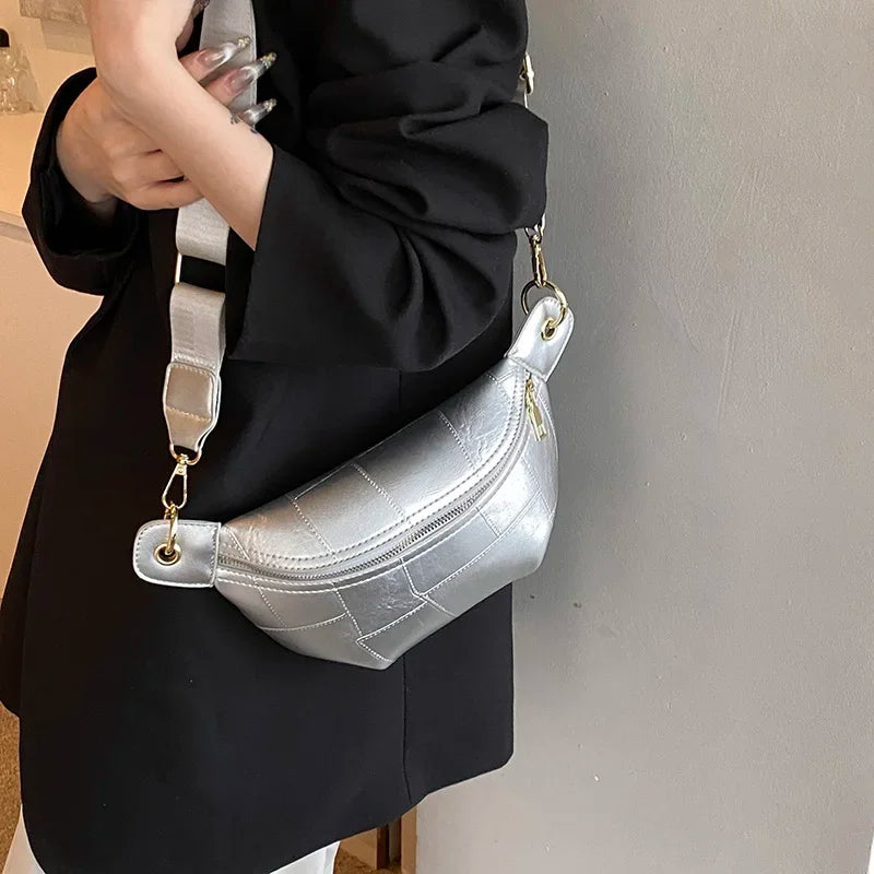 Sac banane en cuir argent femme
