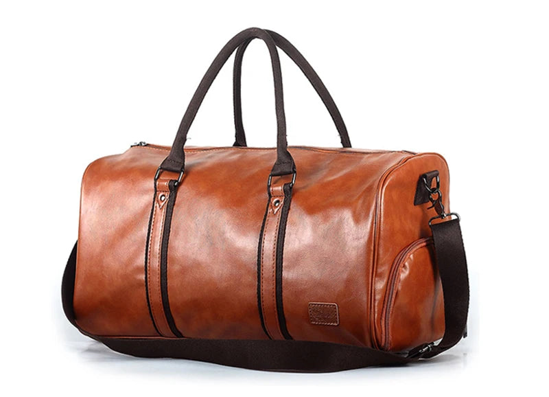 Sac polochon cuir femme et homme Marron-Noir-ShopGET® 