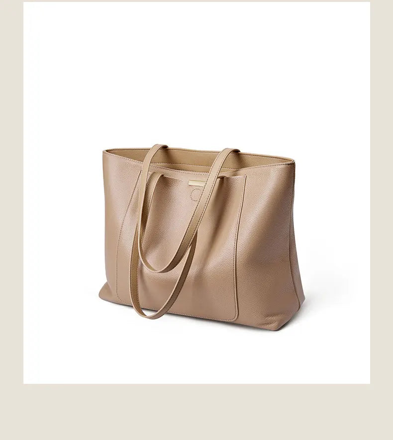 Sac cabas en cuir grand et simple Marron-Gris-ShopGET® 