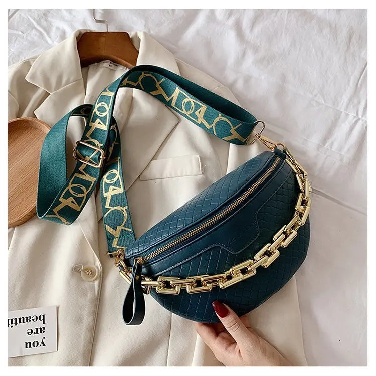 Sac banane femme chic bleu à chaine épaisse
