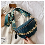 Sac banane femme chic bleu à chaine épaisse
