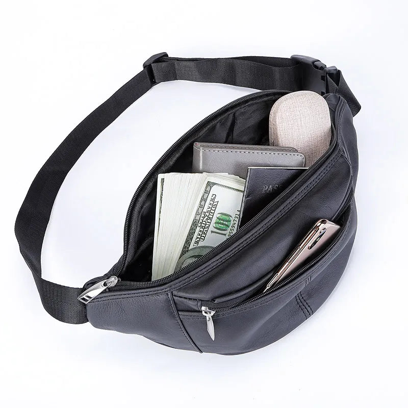 Sac banane en cuir multipoche homme