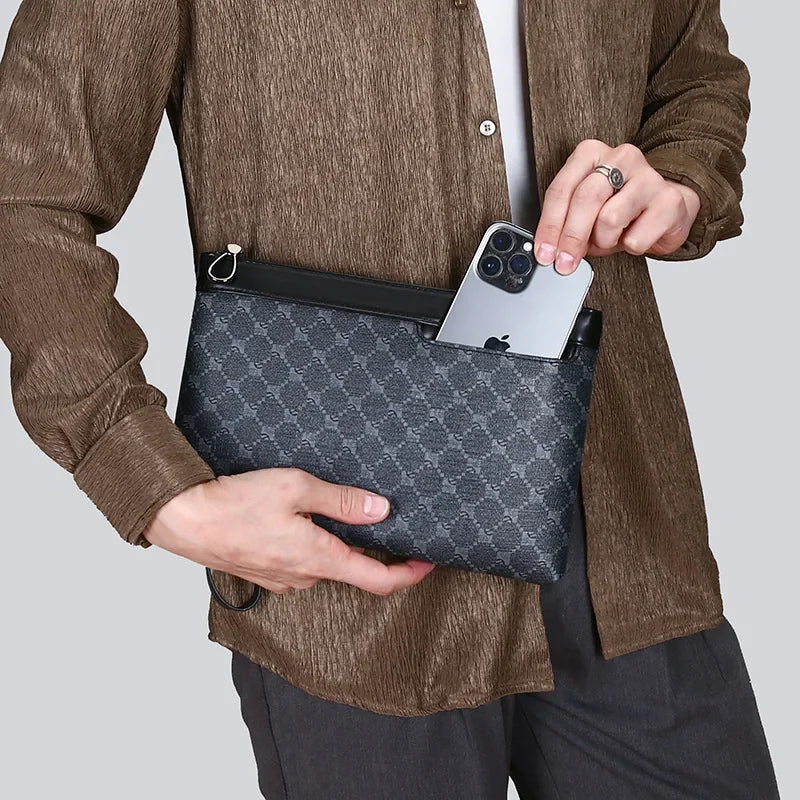 Pochette homme plaid en forme d'enveloppe Noir / 30cm x 19cm x 2cm-Noir / 27cm x 17cm x 2cm-ShopGET® 