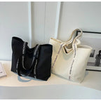 sac cabas tissu femme Noir-Beige-ShopGET® 