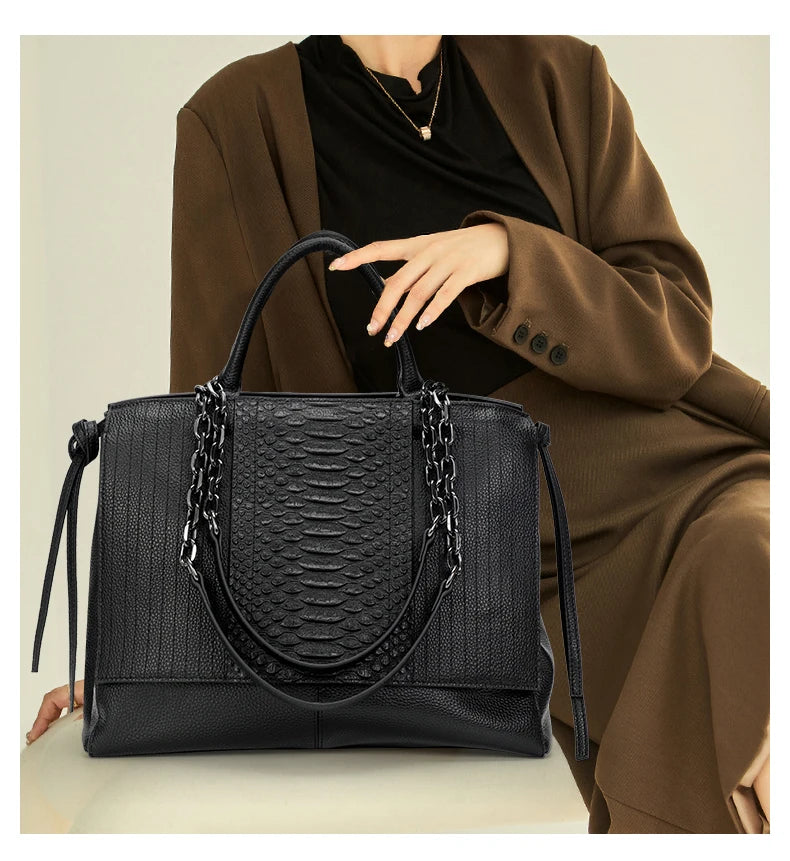 Sac cabas en cuir noir femme Noir-ShopGET® 