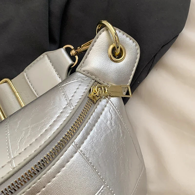 Sac banane en cuir argent femme