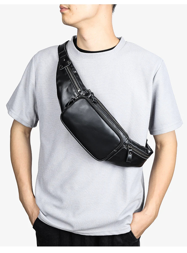 Sac banane en cuir noir