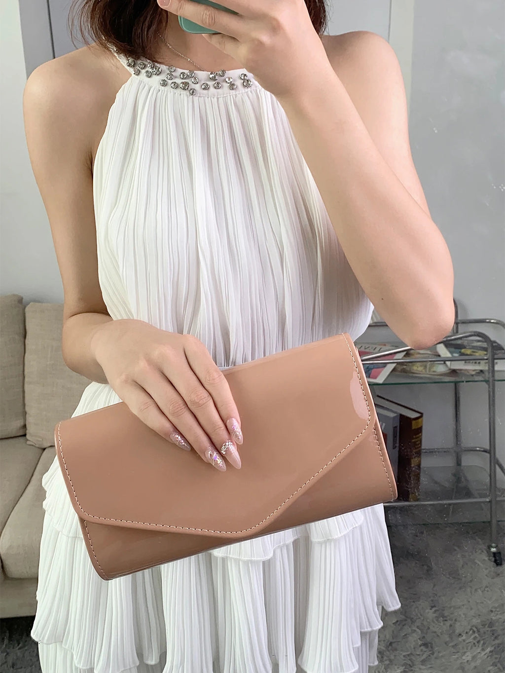 Pochette femme bandoulière minimaliste Kaki-Noir-Blanc-ShopGET® 