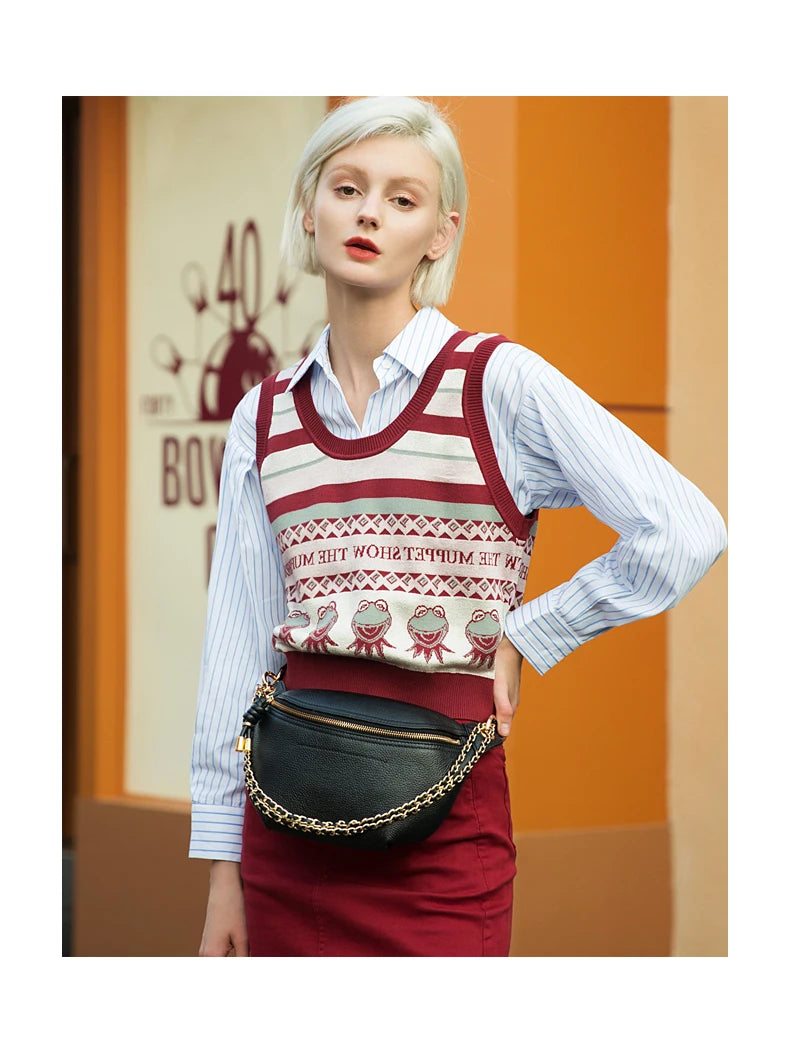 Sac banane en cuir marron authentique