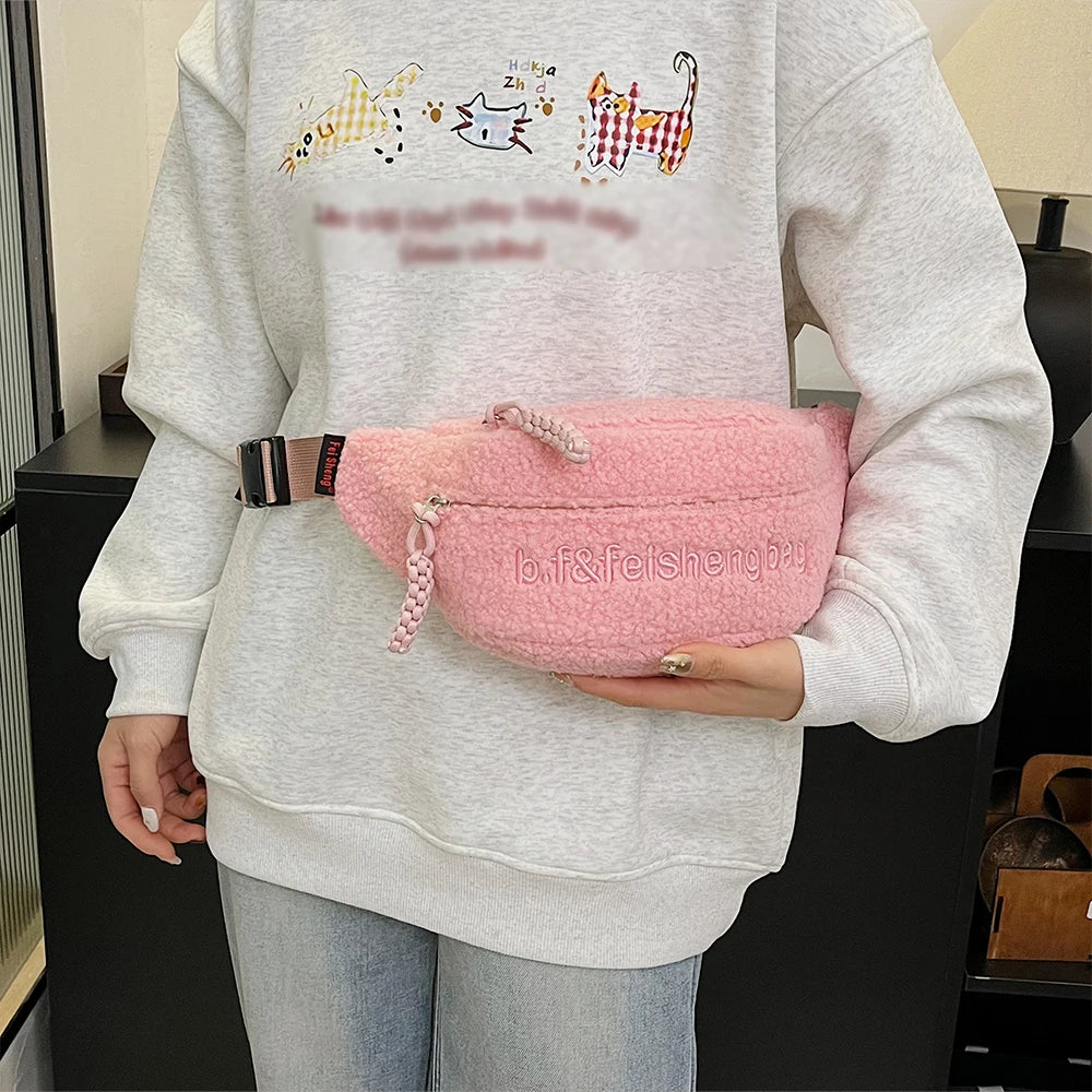 Sac banane velours côtelé rose femme