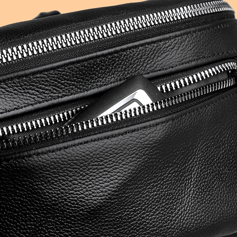 Sac banane cuir noir pour homme