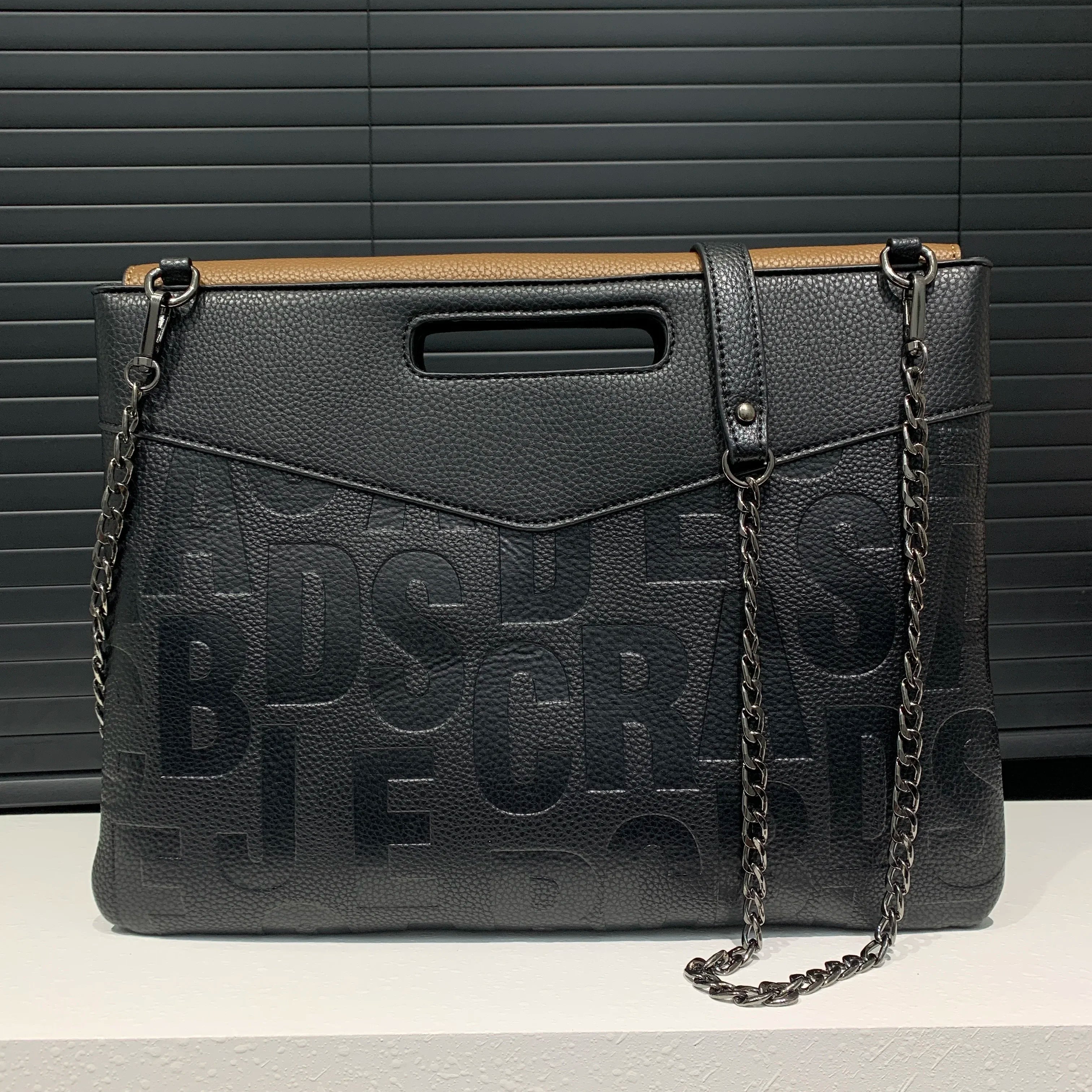 Grande pochette femme à bandoulière Marron-Noir-ShopGET® 
