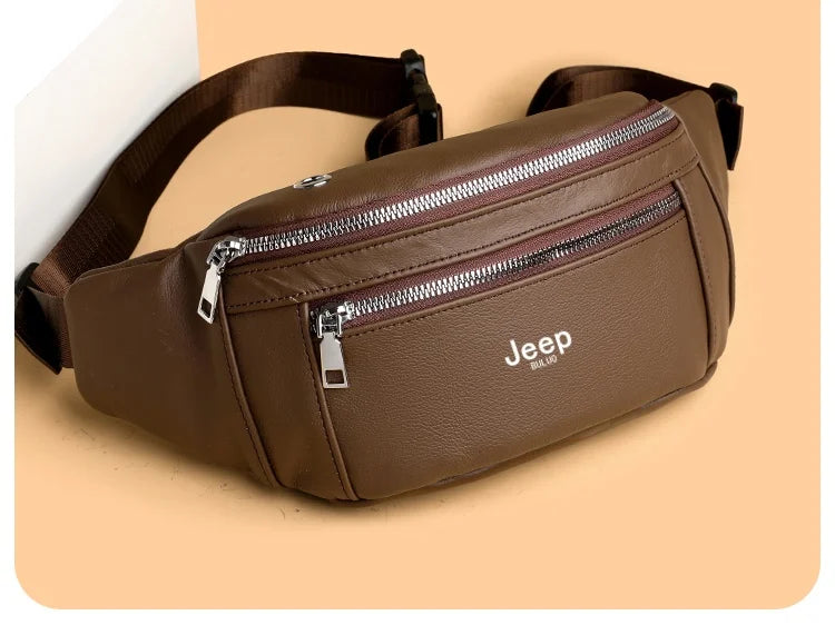 Sac banane homme cuir marron solide