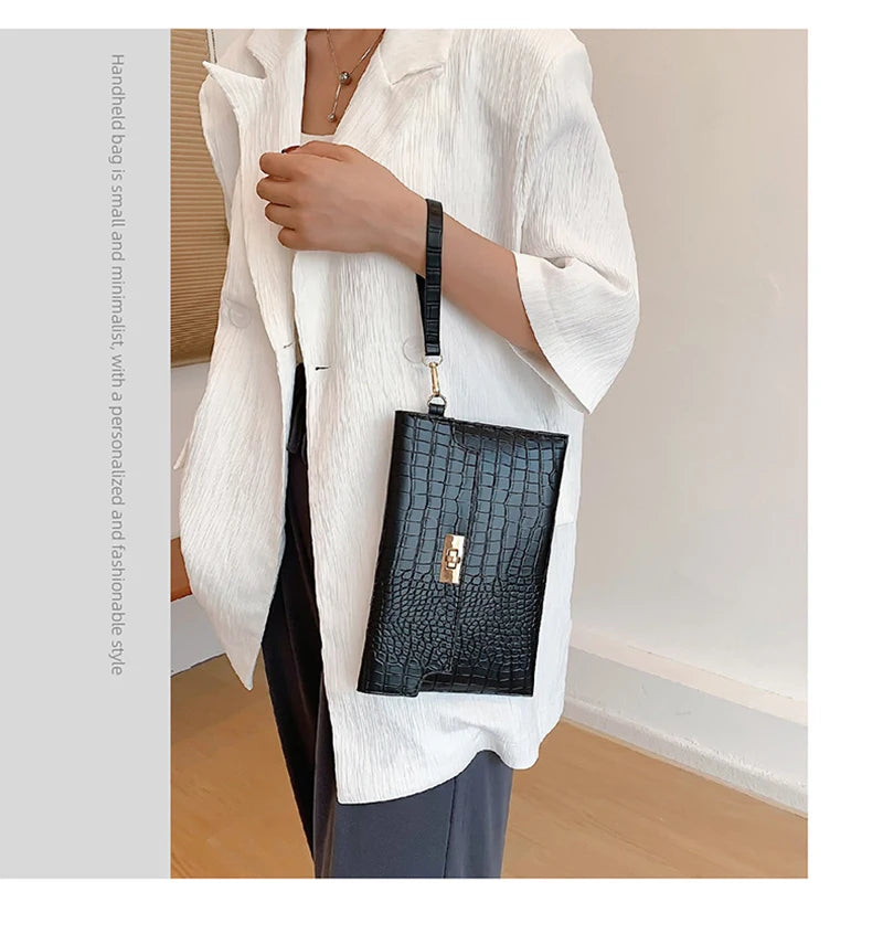 Sac pochette femme luxe cuir Kaki / 25x2x17cm-Noir / 25x2x17cm-ShopGET® 