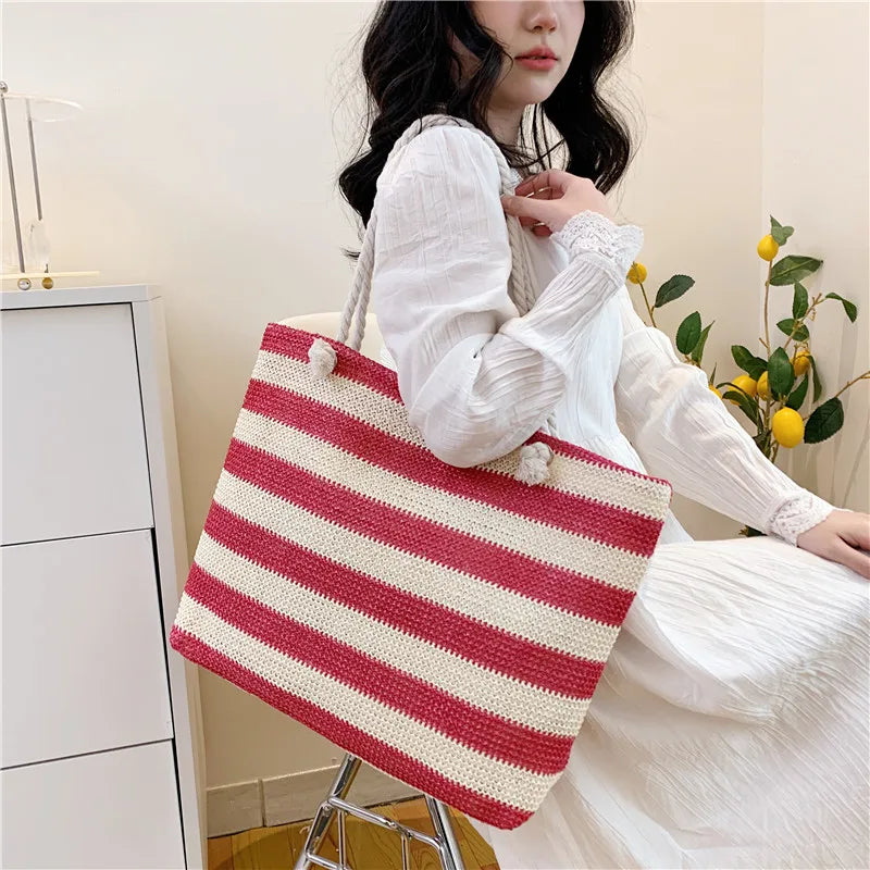 Cabas sac de plage Rouge-Bleu-Kaki-Noir-ShopGET® 