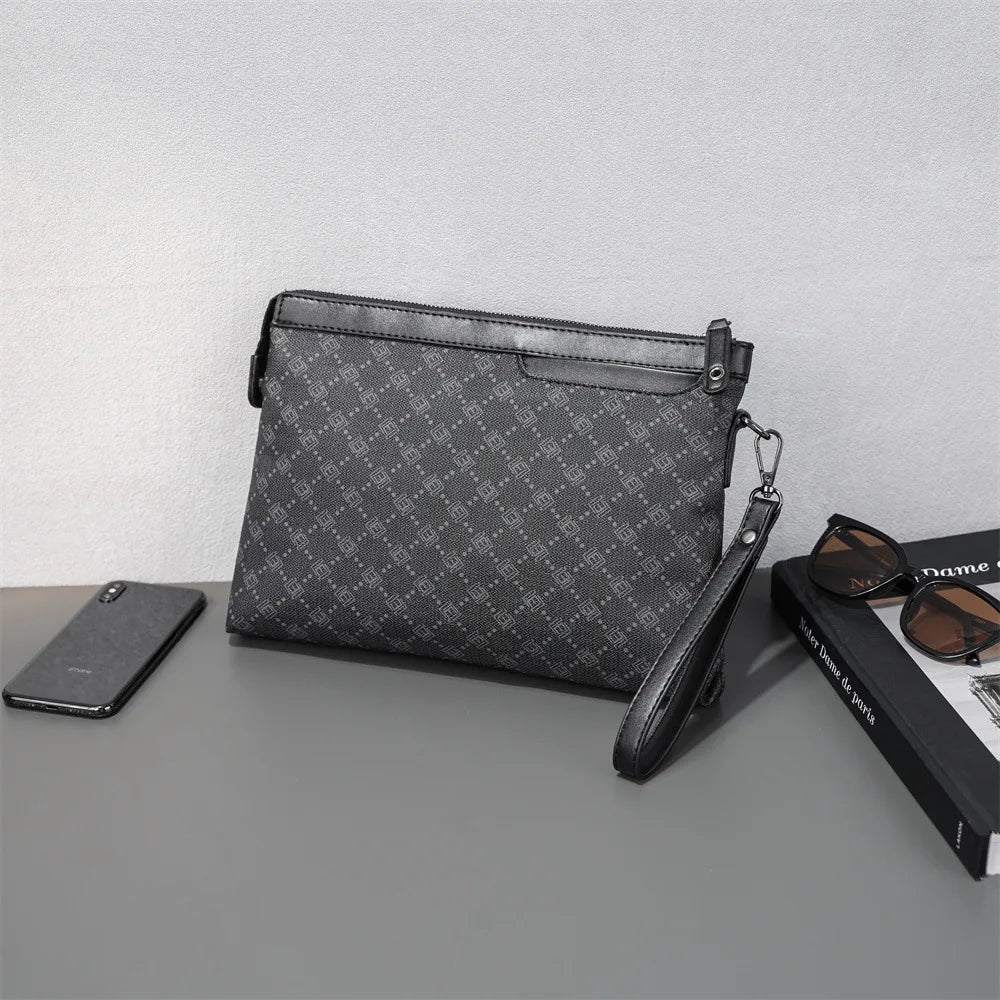 Petite pochette homme  luxe en plaid Noir-ShopGET® 