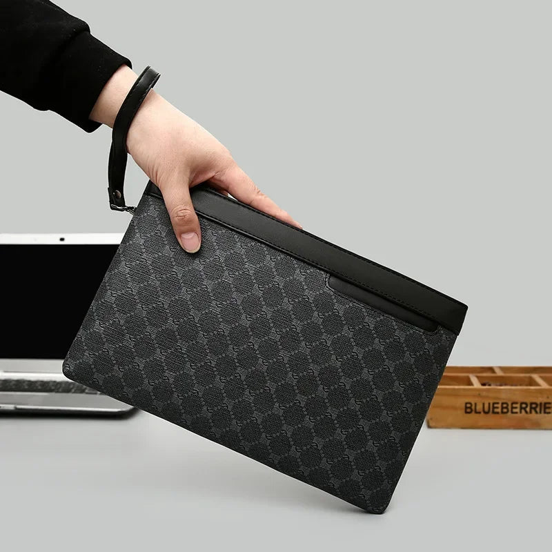 Pochette homme plaid en forme d'enveloppe Noir / 30cm x 19cm x 2cm-Noir / 27cm x 17cm x 2cm-ShopGET® 