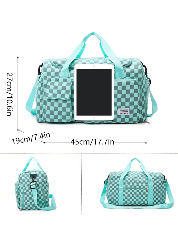 Sac weekend femme à décor plaid Rose-Pourpre-Gris-Noir-Bleu-Vert-ShopGET® 