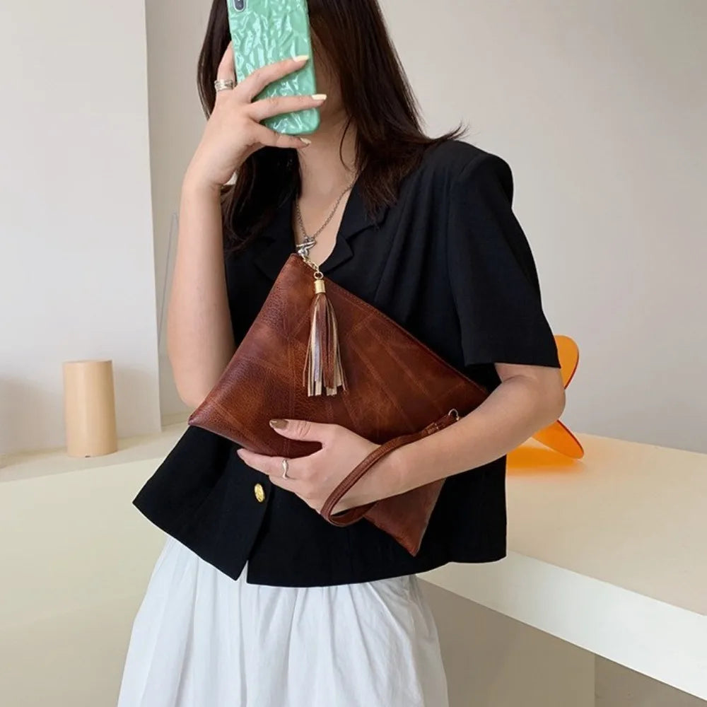 Pochette femme luxe en cuir solide Noir-Rouge Vin-ShopGET® 