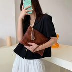 Pochette femme luxe en cuir solide Noir-Rouge Vin-ShopGET® 