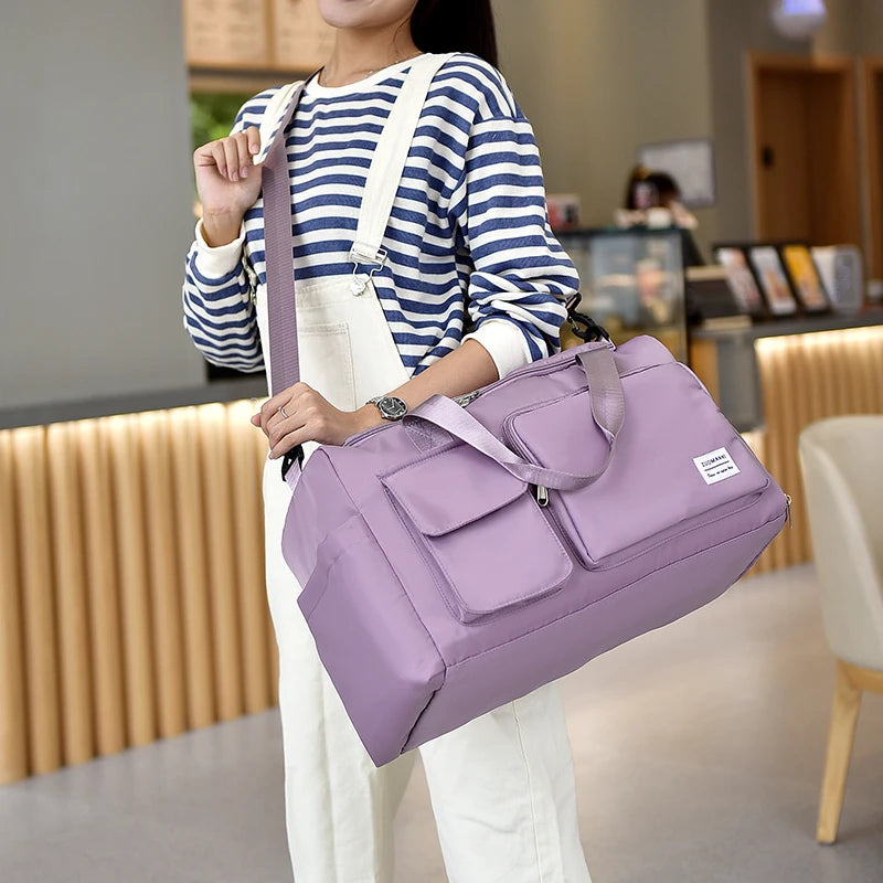 Sac weekend femme multi compartiment Vert-Bleu-Vert rose-Beige-Bleu A-Pourpre A-Gris-Rose A-Rose B-Kaki-Pourpre B-Bleu Ciel-Noir-ShopGET® 