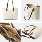 Grand sac cabas en cuir blanc Blanc-Noir-ShopGET® 