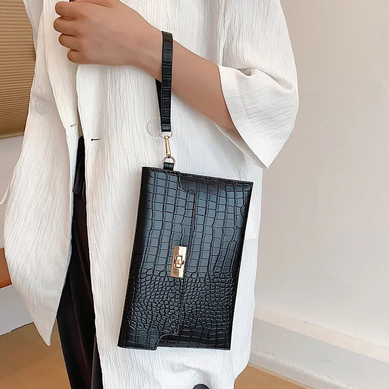 Sac pochette femme luxe cuir Kaki / 25x2x17cm-Noir / 25x2x17cm-ShopGET® 