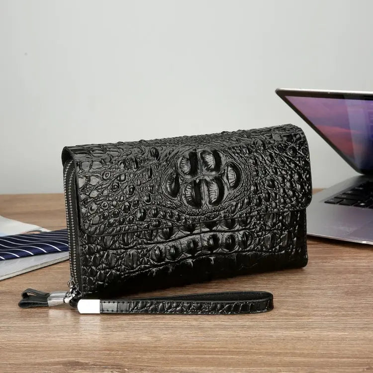 Pochette homme décor peau de crocodile Noir / 22cm x 14cm x 4.5cm-Marron / 22cm x 14cm x 4.5cm-ShopGET® 