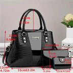 Sac cabas femme faux cuir 3 pièces Noir-Or-Rose-Rouge-Marron-Kaki-ShopGET® 