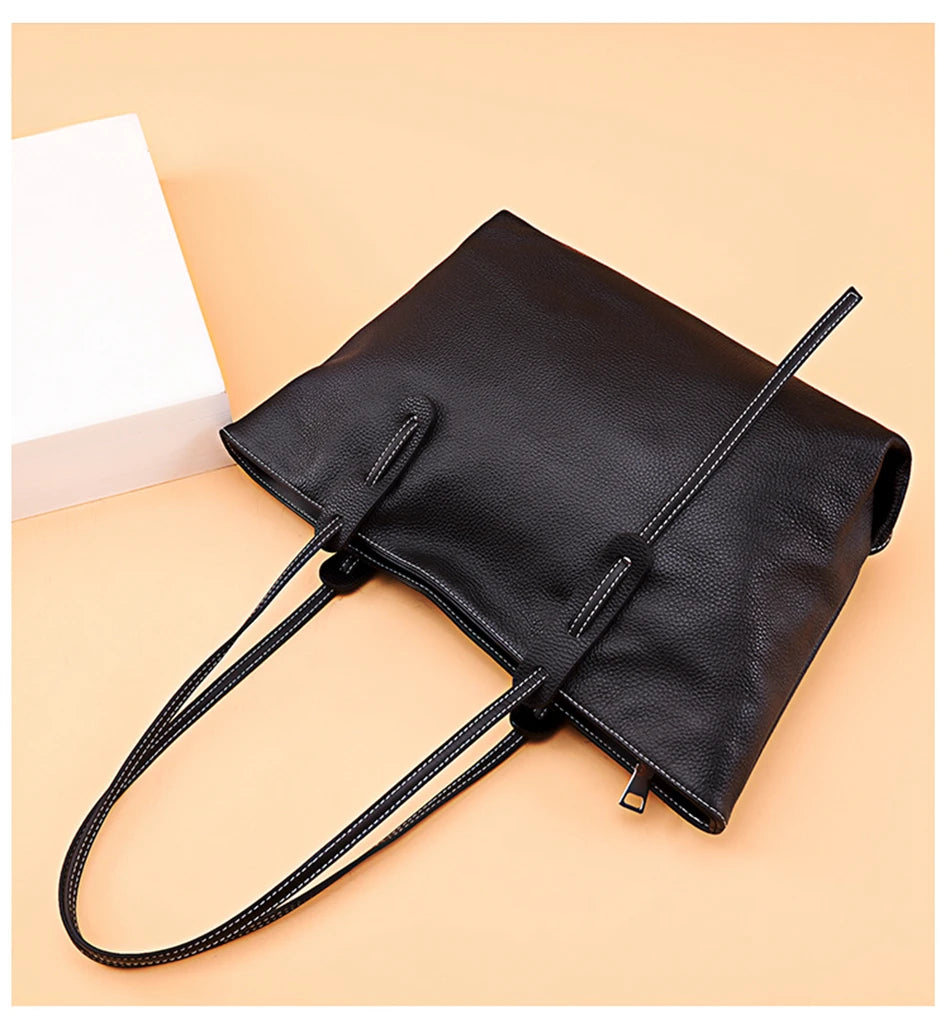 Sac cabas noir élégant en cuir Noir-Marron-Vert-ShopGET® 