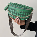 Sac banane femme chic vert à décor plaid