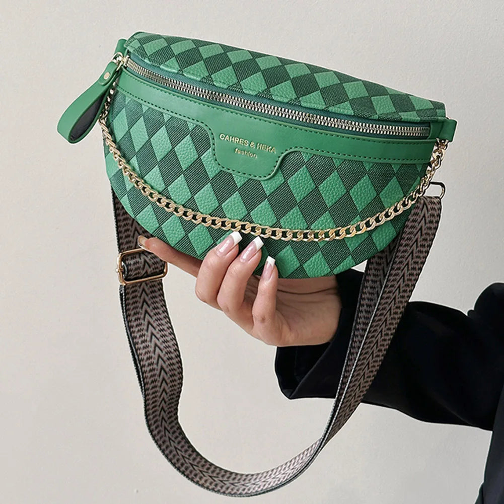 Sac banane femme chic vert à décor plaid