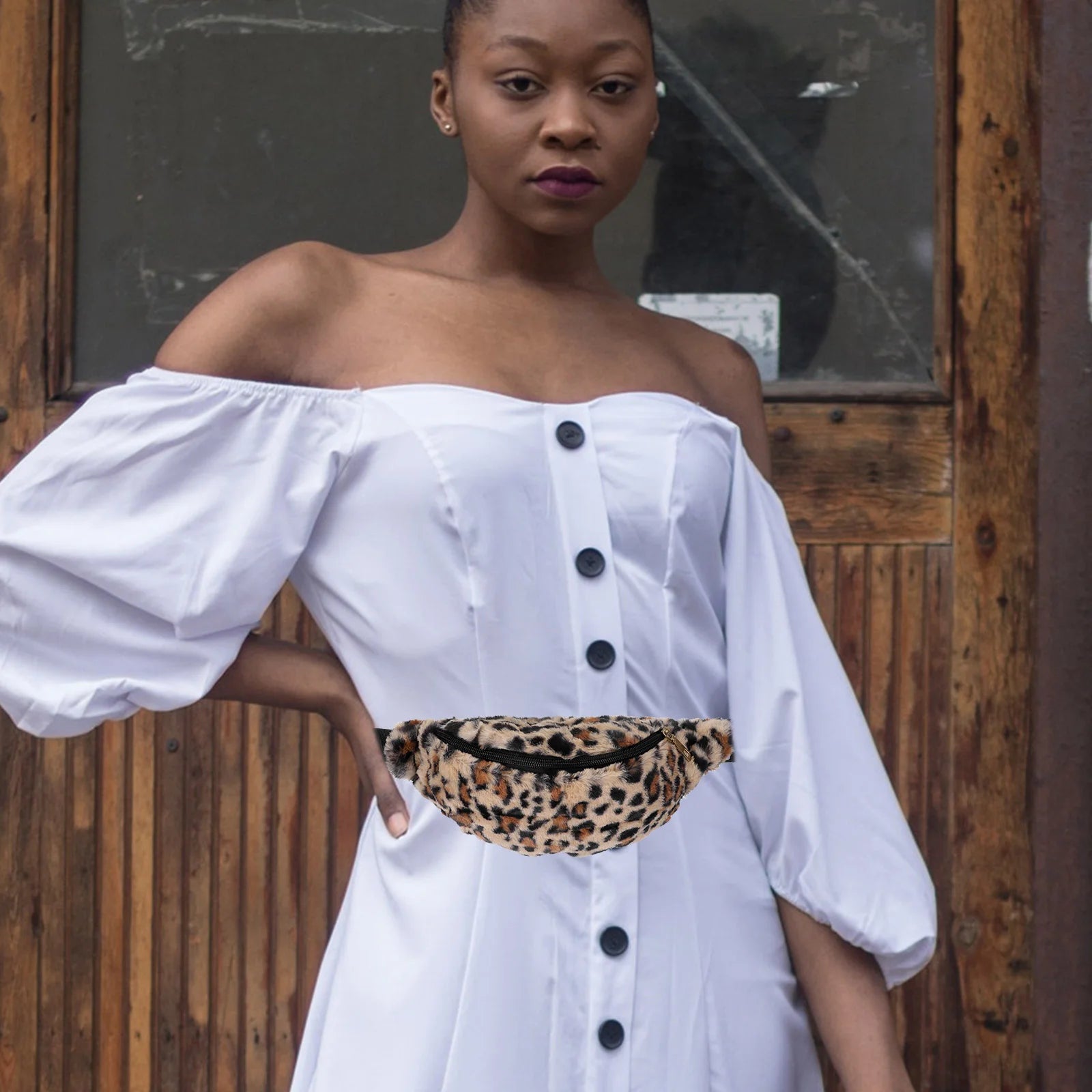 Sac banane léopard fourrure