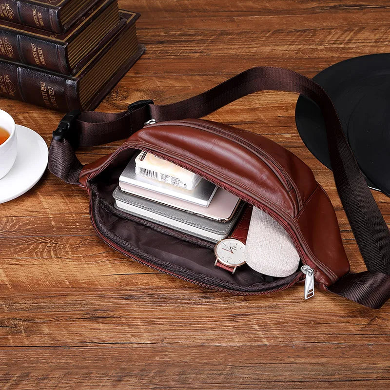 Sac banane en cuir multipoche homme