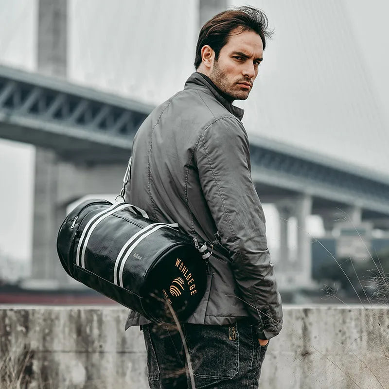 Sac polochon homme de luxe Noir-Rouge-ShopGET® 