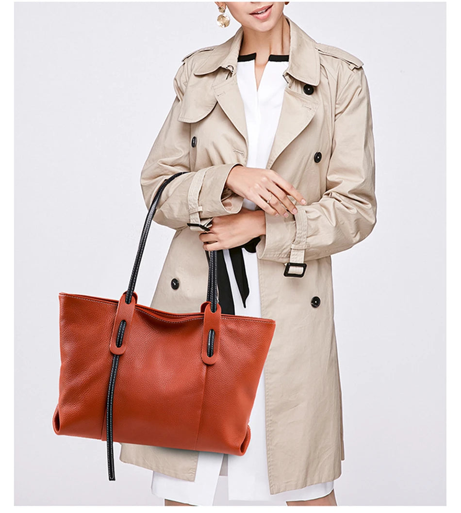 Sac cabas noir élégant en cuir Noir-Marron-Vert-ShopGET® 