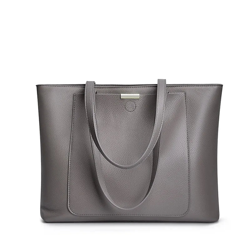 Sac cabas en cuir grand et simple Marron-Gris-ShopGET® 