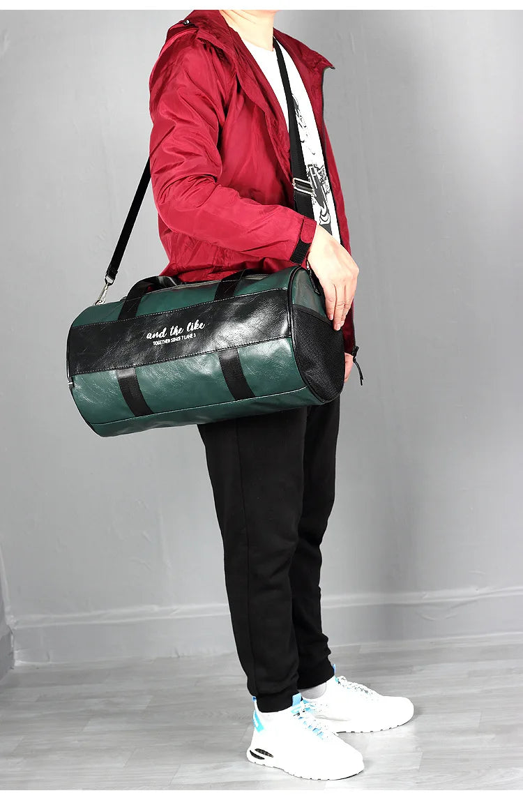 Sac polochon étanche en cuir Noir A-Noir B-Vert A-Noir Jaune-Vert B-ShopGET® 