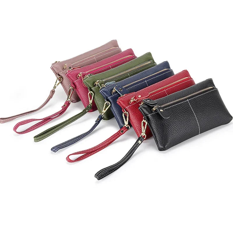 Pochette femme en cuir authentique Pourpre-Rose-Noir-Burgundy-Vert-Bleu-ShopGET® 